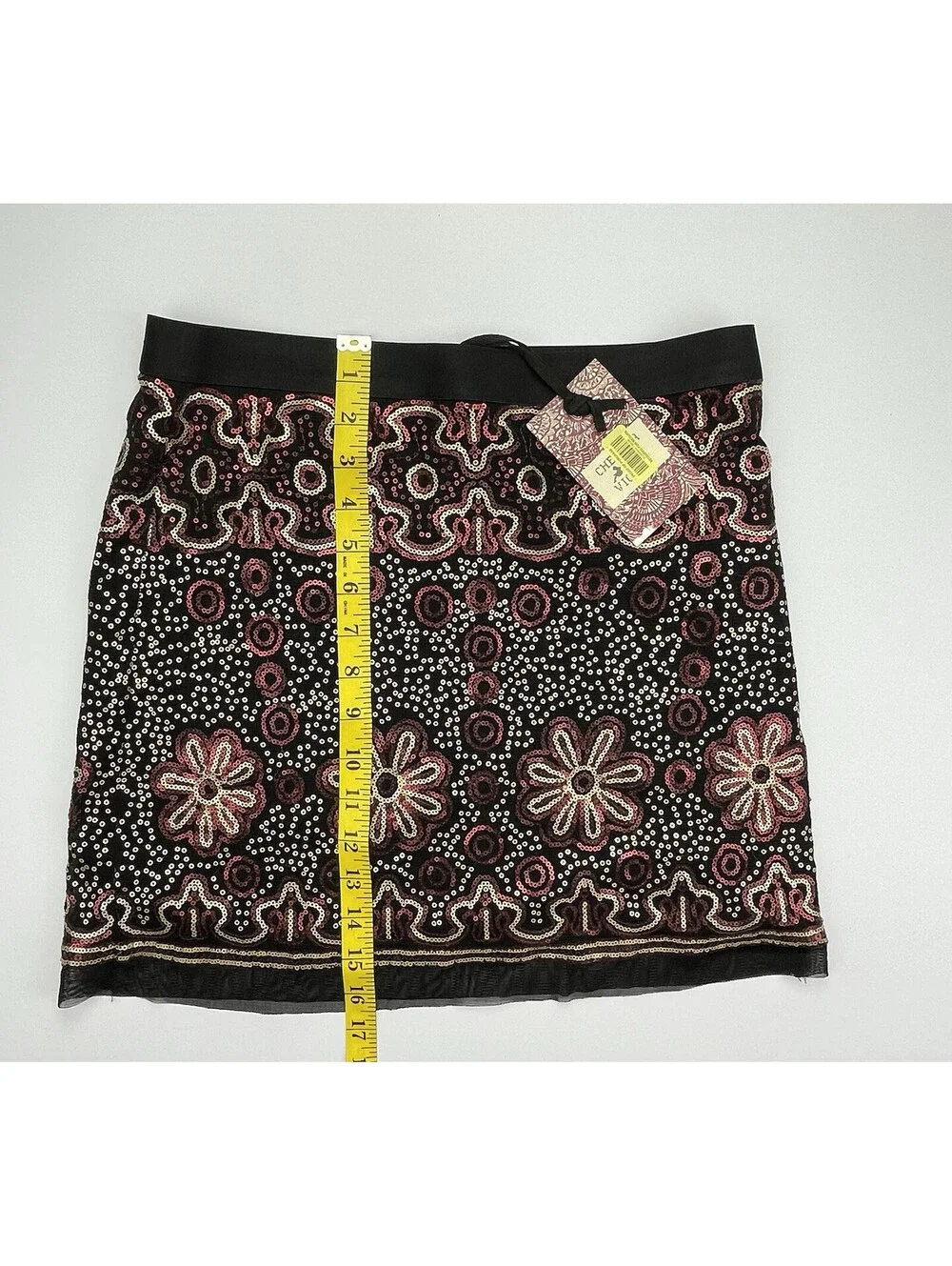 NWT Chelsea Violet Sequin Mini Skirt S Black Pink Boho Beaded Festival Party